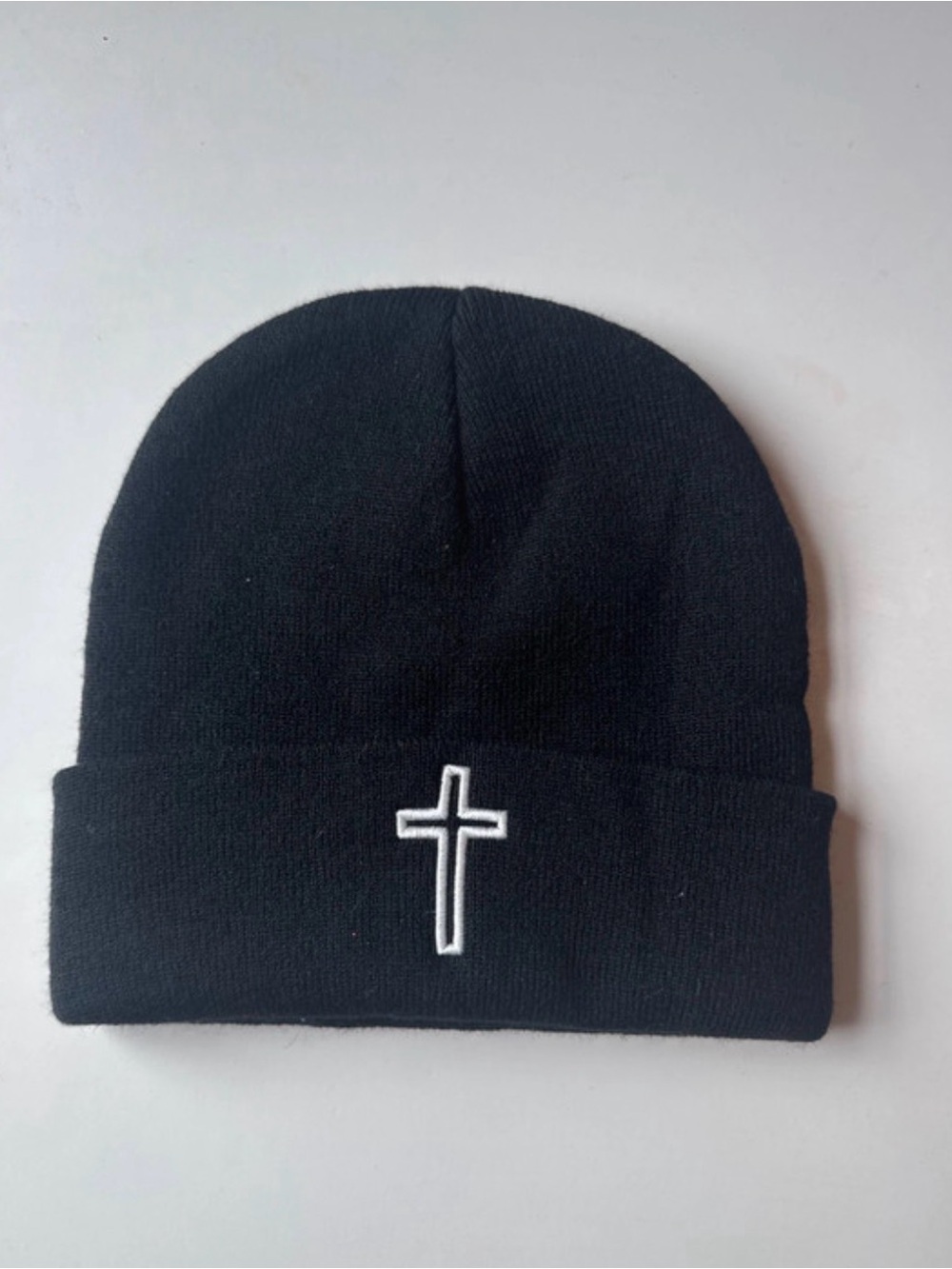Black Cross Embroidered Beanie Hat